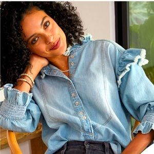 Free People Louise Denim Blouse